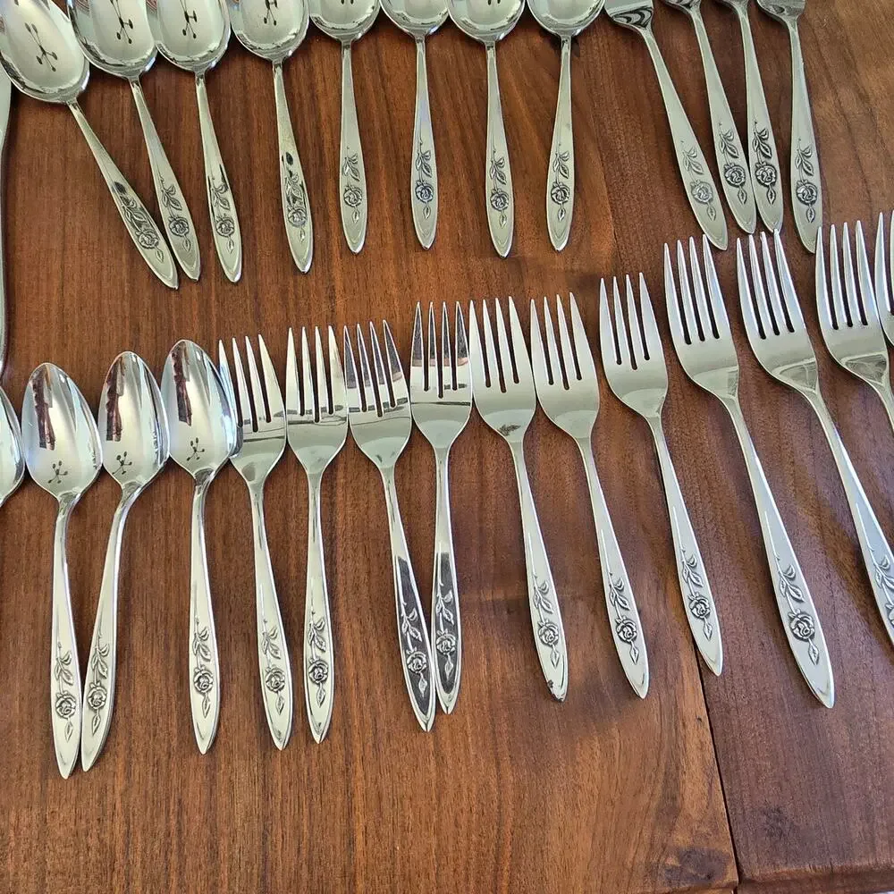 Oneida Community Stainless My Rose Pattern Flatware 40 Pc 1960s Mid Century Mod